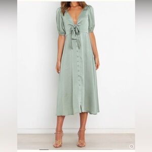 Petal & Pup Sage Green Tie-Front Midi Dress